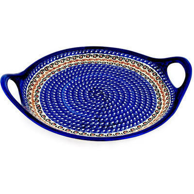 Polish Pottery Tray with Handles 13&quot; Midnight Ocean