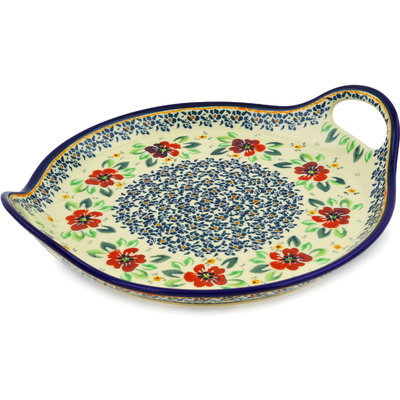 Polish Pottery Tray with Handles 13&quot; Nightingale Flower