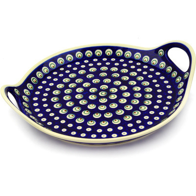 Polish Pottery Tray with Handles 13&quot; Peacock Eyes