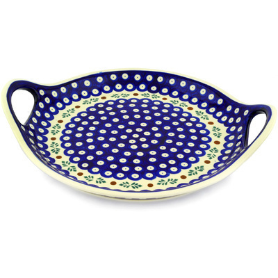 Polish Pottery Tray with Handles 13&quot; Peacock Hollies
