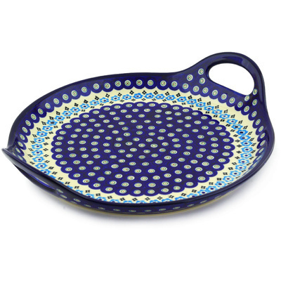 Polish Pottery Tray with Handles 13&quot; Peacock Poppy Chain