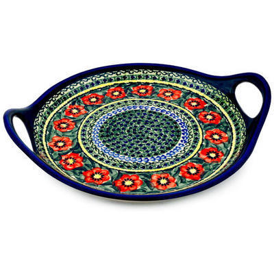 Polish Pottery Tray with Handles 13&quot; Poppies All Around UNIKAT