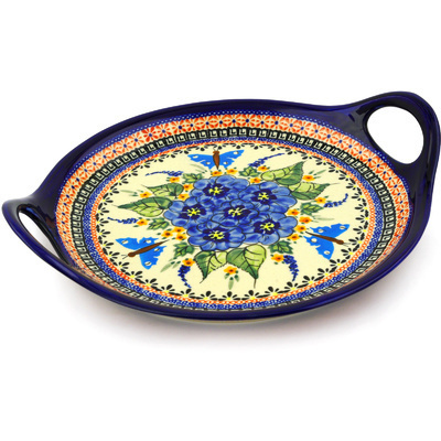 Polish Pottery Tray with Handles 13&quot; Spring Splendor UNIKAT