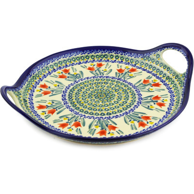 Polish Pottery Tray with Handles 13&quot; Tulip Twins UNIKAT