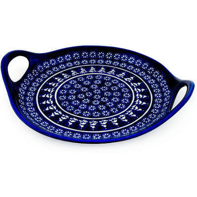 Polish Pottery Tray with Handles 13&quot; Winter Night