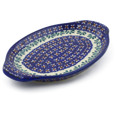 Polish Pottery Tray with Handles 7&quot; Blue Cress