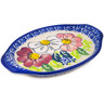 Polish Pottery Tray with Handles 7&quot; Maroon Blossoms UNIKAT