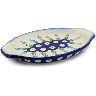 Polish Pottery Tray with Handles 7&quot; Peacock Tulip Garden