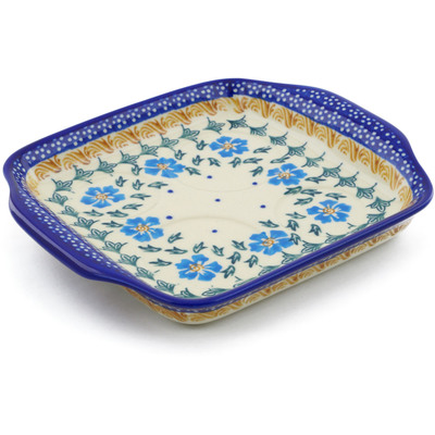 Polish Pottery Tray with Handles 8&quot; Blue Cornflower