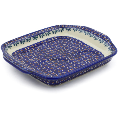Polish Pottery Tray with Handles 8&quot; Blue Cress