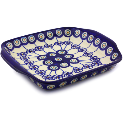 Polish Pottery Tray with Handles 8&quot; Flowering Peacock