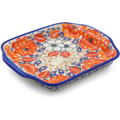Polish Pottery Tray with Handles 8&quot; Poppy Passion