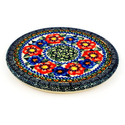 Polish Pottery trivet, hot plate Blue And Red Poppies UNIKAT