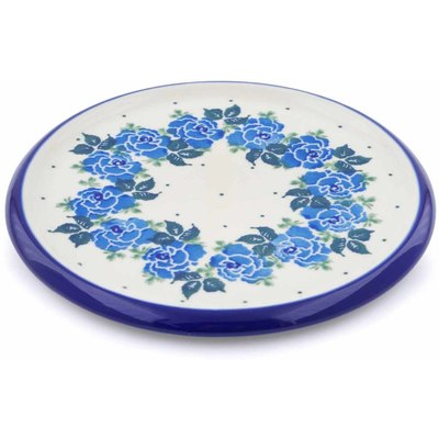 Polish Pottery trivet, hot plate Blue Rose