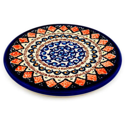 Polish Pottery trivet, hot plate Coral Diamonds UNIKAT