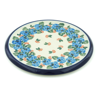 Polish Pottery trivet, hot plate Indigo Roses