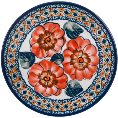 Polish Pottery trivet, hot plate Peach Poppies UNIKAT
