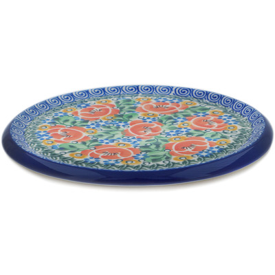 Polish Pottery trivet, hot plate Red Poppy Burst UNIKAT