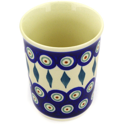 Polish Pottery Tumbler 10 oz Peacock Leaves