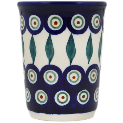 Polish Pottery Tumbler 10 oz Peacock Leaves