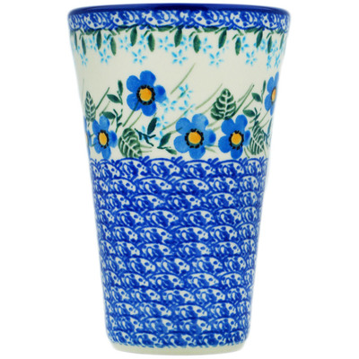 Polish Pottery Tumbler 12 oz Blue Joy