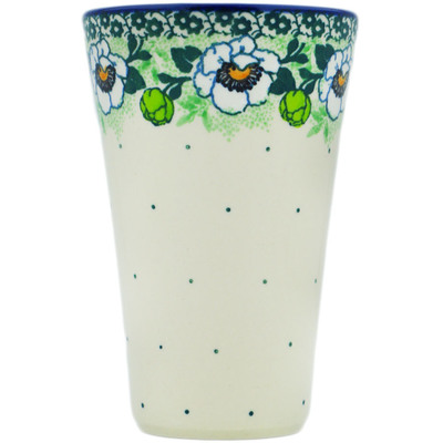 Polish Pottery Tumbler 12 oz Green Flora