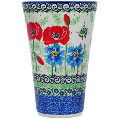 Polish Pottery Tumbler 12 oz Polish Wildflowers UNIKAT