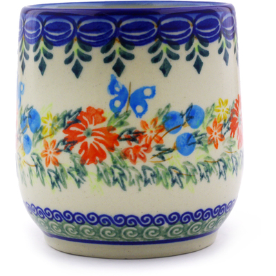 Polish Pottery Tumbler 12 oz Ring Of Flowers UNIKAT