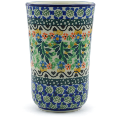 Polish Pottery Tumbler 15 oz Black Heart Garden UNIKAT