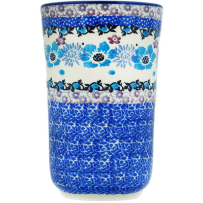 Polish Pottery Tumbler 15 oz Blooming Blues