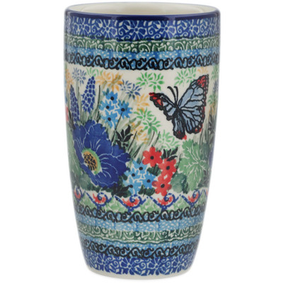 Polish Pottery Tumbler 15 oz Blue Monarch Meadow UNIKAT