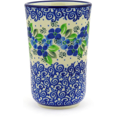 Polish Pottery Tumbler 15 oz Blue Phlox