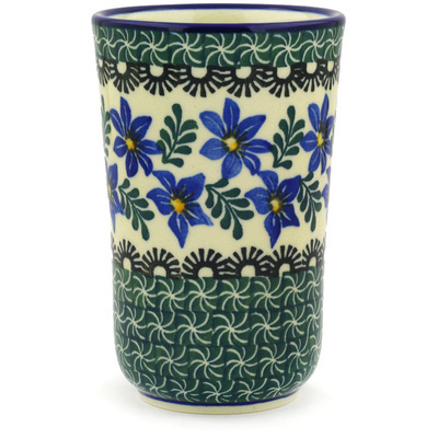 Polish Pottery Tumbler 15 oz Blue Violets