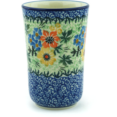 Polish Pottery Tumbler 15 oz Flower Melody UNIKAT