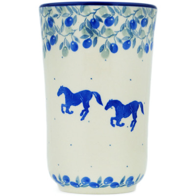 Polish Pottery Tumbler 15 oz Horse Gallop