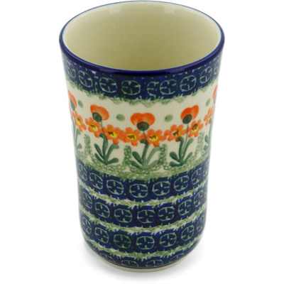 Polish Pottery Tumbler 15 oz Peach Spring Daisy