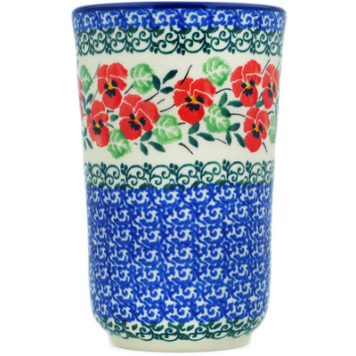 Polish Pottery Tumbler 15 oz Red Pansy