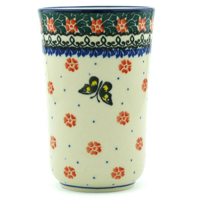 Polish Pottery Tumbler 15 oz Spring Butterfly