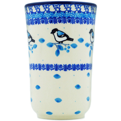 Polish Pottery Tumbler 15 oz Winter Sparrow