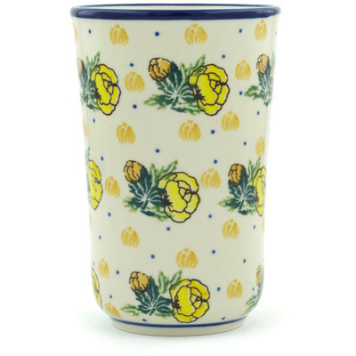 Polish Pottery Tumbler 15 oz Yellow Rose Of Texas