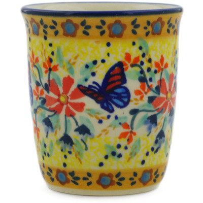 Polish Pottery Tumbler 3 oz Butterfly Summer Garden UNIKAT