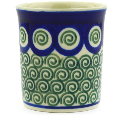 Polish Pottery Tumbler 3 oz Green Peacock Swirl