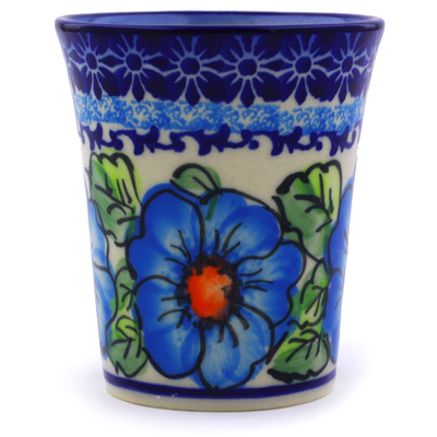 Polish Pottery Tumbler 5 oz Bold Blue Poppies UNIKAT
