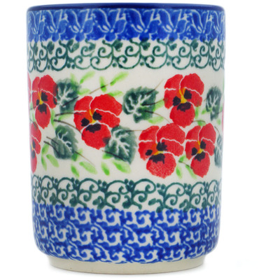 Polish Pottery Tumbler 6 oz Delicate Red Flowers