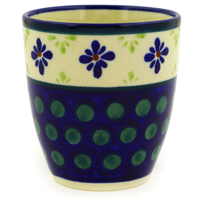 Polish Pottery Tumbler 6 oz Green Gingham Peacock