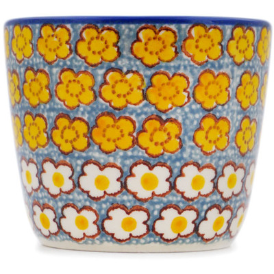 Polish Pottery Tumbler 6 oz Popcorn Daisies UNIKAT