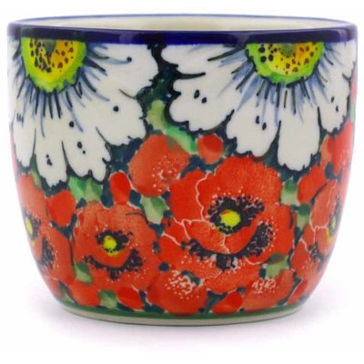 Polish Pottery Tumbler 6 oz Sweet Red Petals UNIKAT