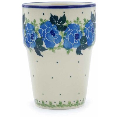 Polish Pottery Tumbler 7 oz Blue Rose