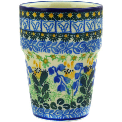 Polish Pottery Tumbler 7 oz Bluebells And Irises UNIKAT