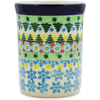 Polish Pottery Tumbler 8 oz Christmas Forest UNIKAT